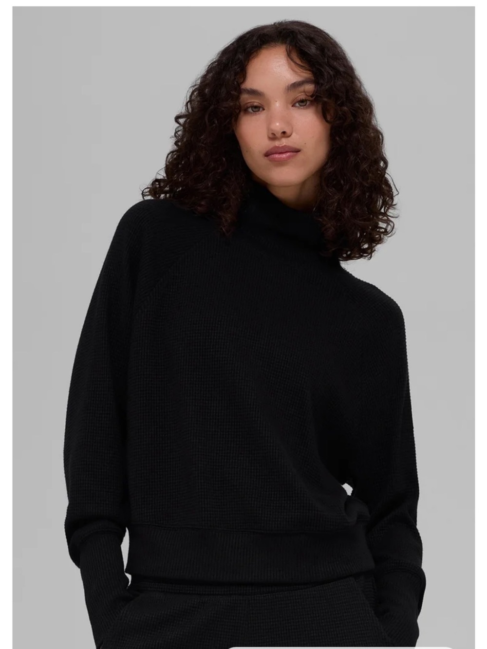 Alo Yoga Waffle Weekend Escape Mock Neck Sweater -Black - M